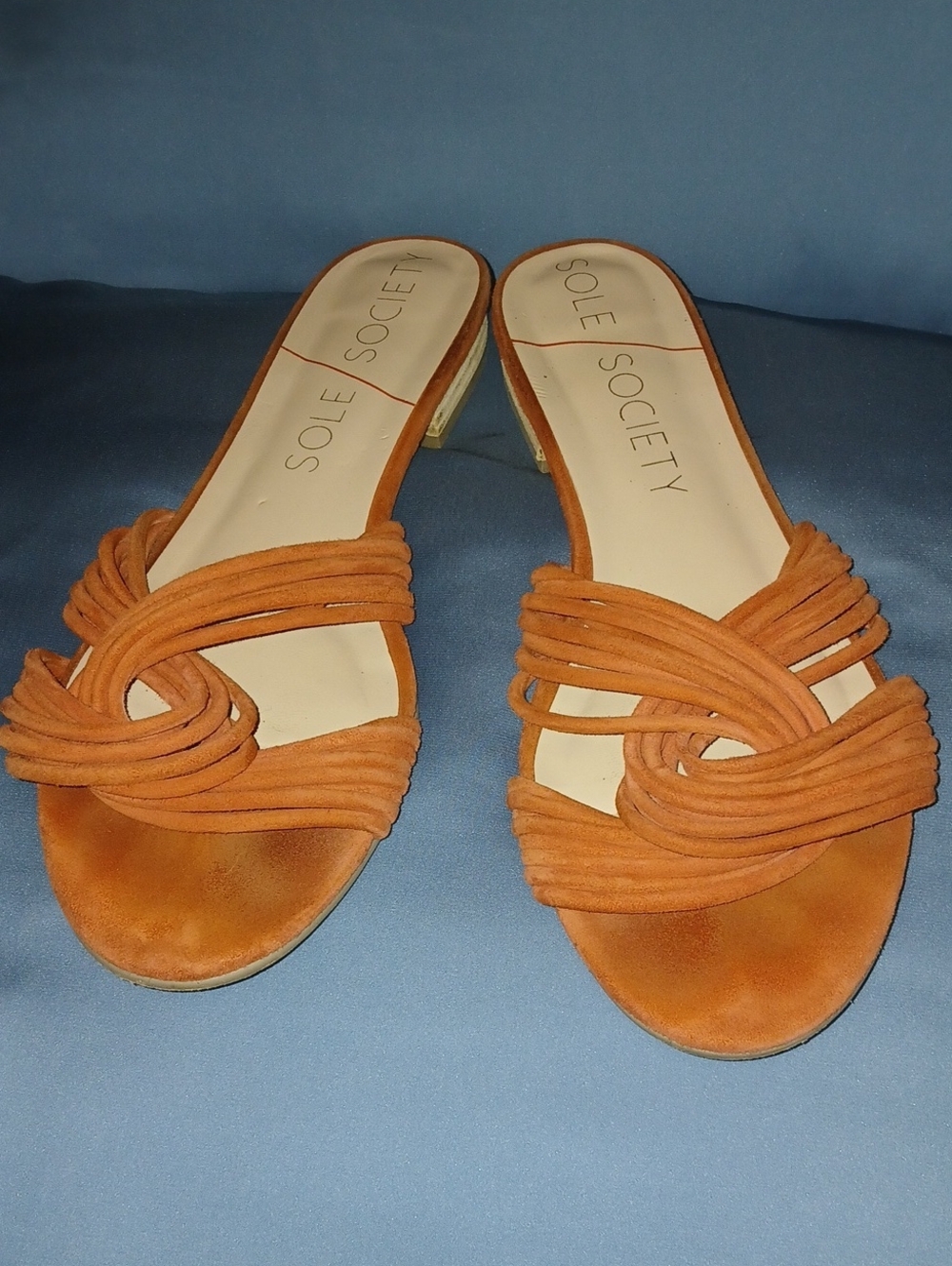 Sole Society Orange Suede Multi-Strap Slide Mules